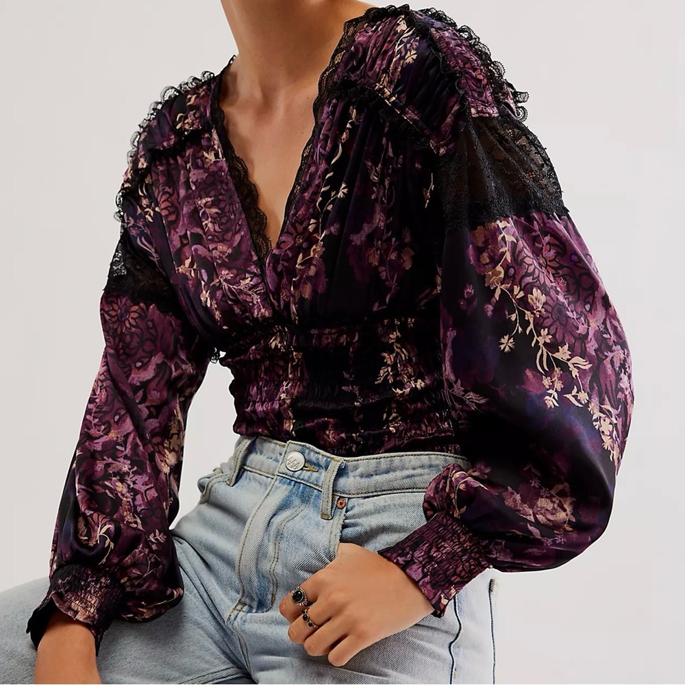 Free People NWT Worth The Wait Floral Long Sleeve Bodysuit